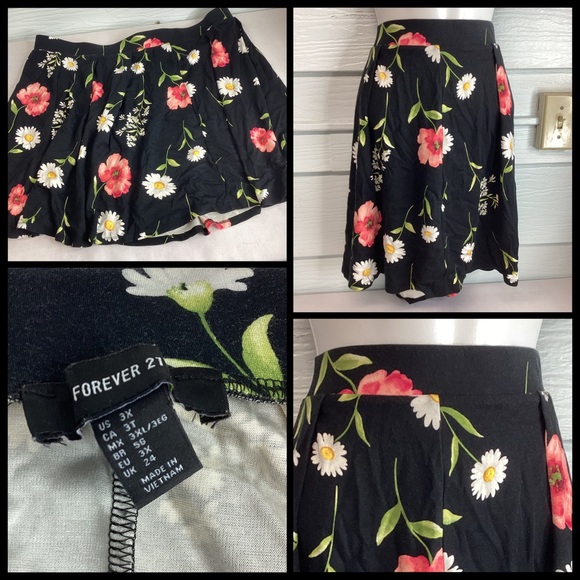 Forever 21 Black Floral Skater Skirt - Picture 3 of 4
